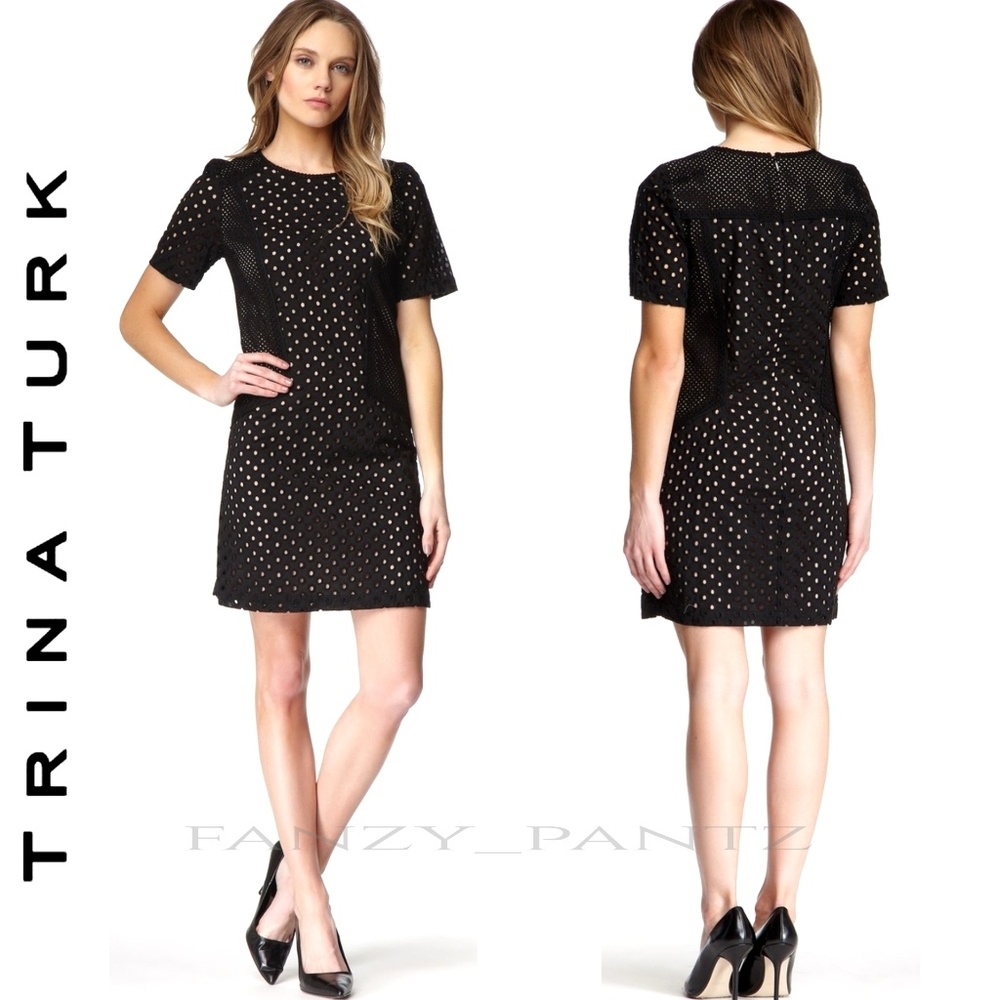 TRINA TURK MARQUISE EYELET SHIFT DRESS MINI SMALL